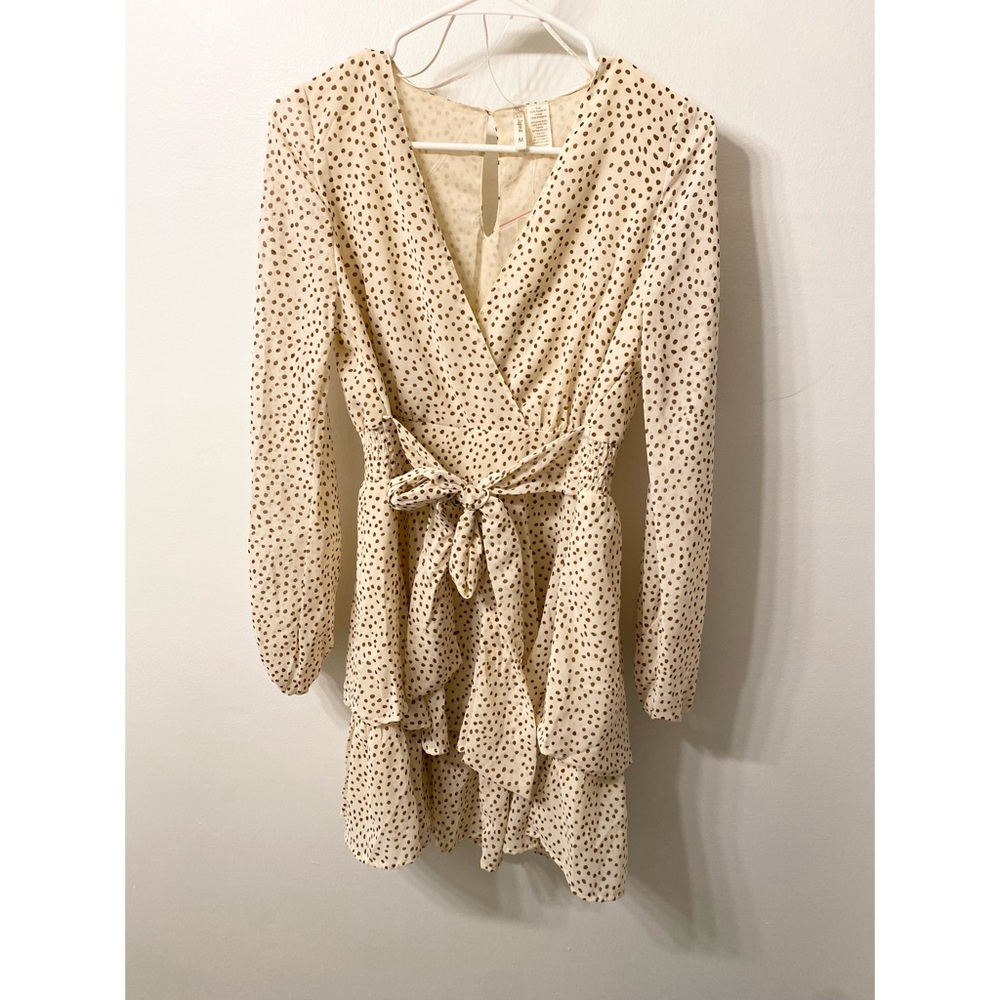 NWT Cream Dalmatian Print Long Sleeve Dress